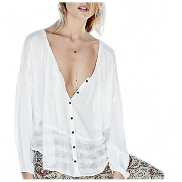 Free People Rainy Days Gauzy Swing Top Peasant Blouse, White, Size M, NWT - Picture 7 of 12